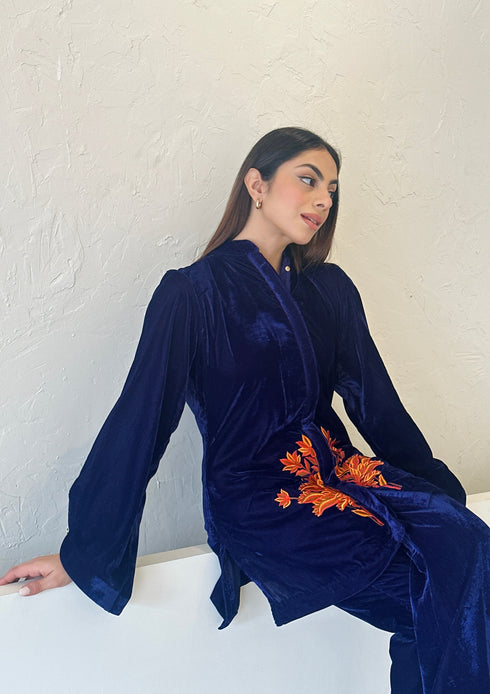 Blue Velvet Embroidered Fusion Set